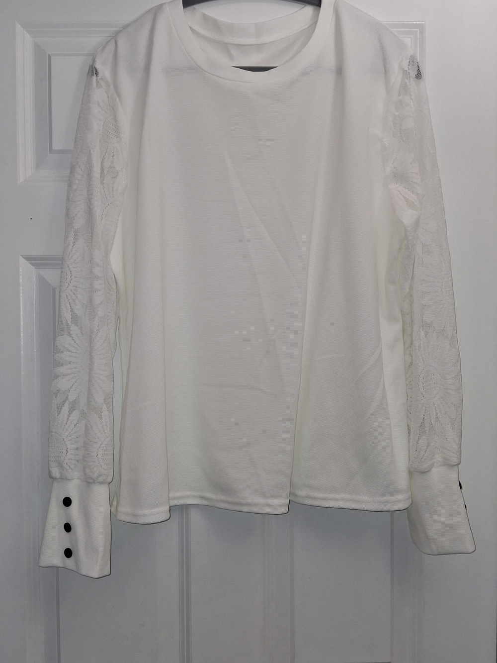 SHEIN White Textured Long Sleeve with Lace Sunflower Sleeves, XXL
